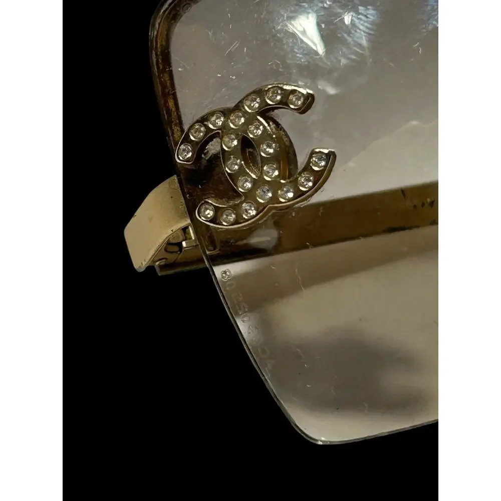 CHANEL 4092-B Rimless Sunglasses Gold CC Coco Mark Rhinestone Authentic Italy